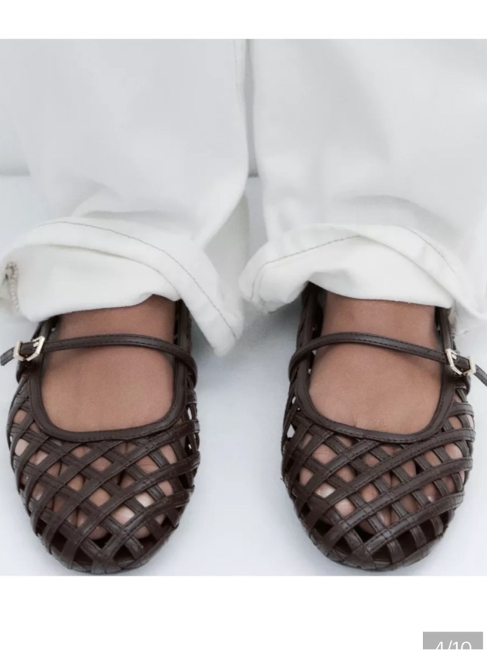 Zara Braided Woven Mary Jane Flats in Dark Brown - 38/7.5-8